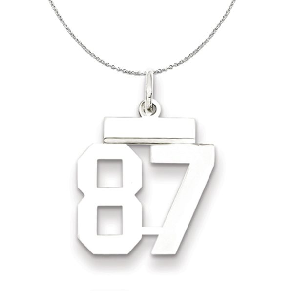 Silver, Athletic Collection Medium Polished Number 87 Necklace