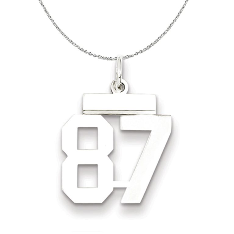 Silver, Athletic Collection Medium Polished Number 87 Necklace