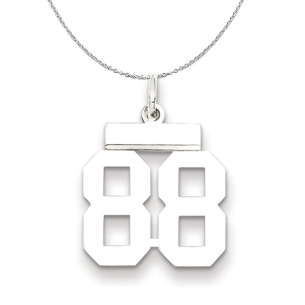 Silver, Athletic Collection Medium Polished Number 88 Necklace