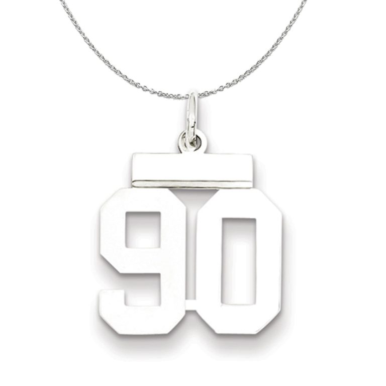 Silver, Athletic Collection Medium Polished Number 90 Necklace