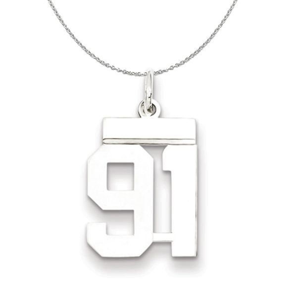 Silver, Athletic Collection Medium Polished Number 91 Necklace