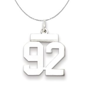 Silver, Athletic Collection Medium Polished Number 92 Necklace