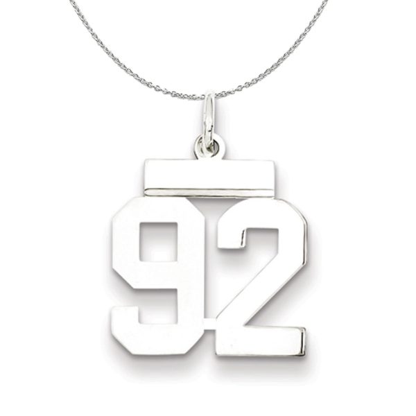 Silver, Athletic Collection Medium Polished Number 92 Necklace