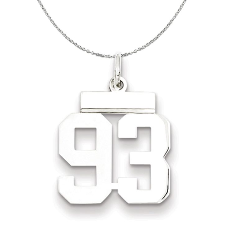 Silver, Athletic Collection Medium Polished Number 93 Necklace