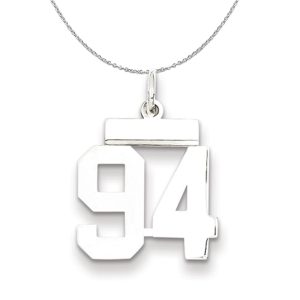 Silver, Athletic Collection Medium Polished Number 94 Necklace