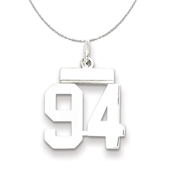 Silver, Athletic Collection Medium Polished Number 94 Necklace