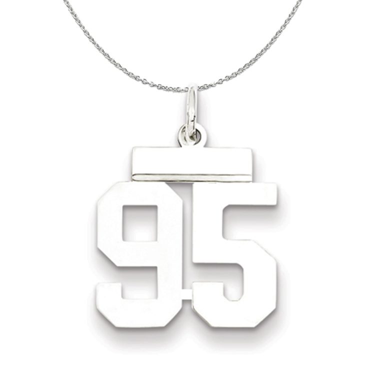 Silver, Athletic Collection Medium Polished Number 95 Necklace