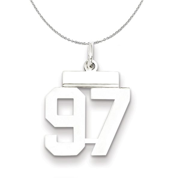 Silver, Athletic Collection Medium Polished Number 97 Necklace