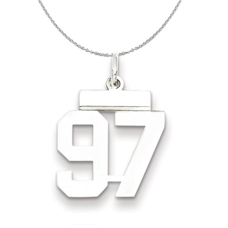 Silver, Athletic Collection Medium Polished Number 97 Necklace