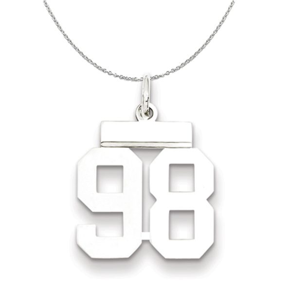 Silver, Athletic Collection Medium Polished Number 98 Necklace