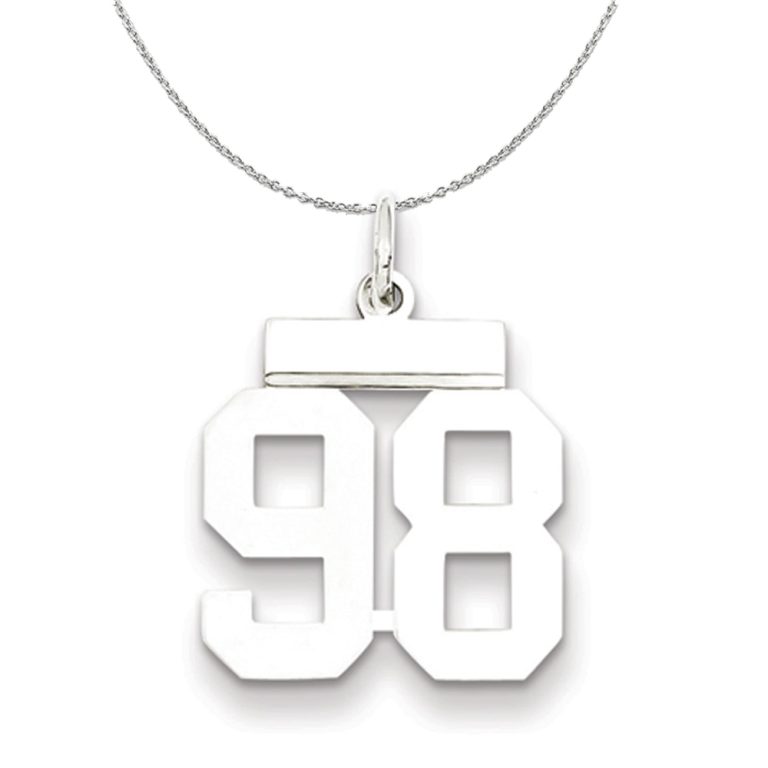 Silver, Athletic Collection Medium Polished Number 98 Necklace