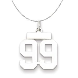 Silver, Athletic Collection Medium Polished Number 99 Necklace