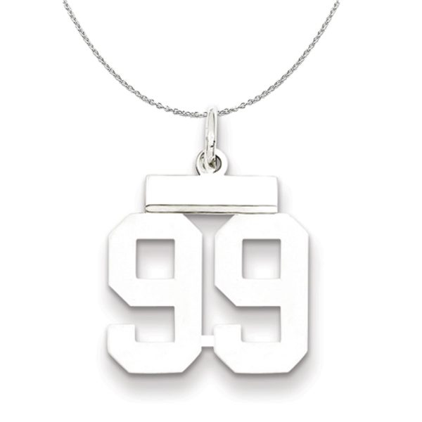 Silver, Athletic Collection Medium Polished Number 99 Necklace