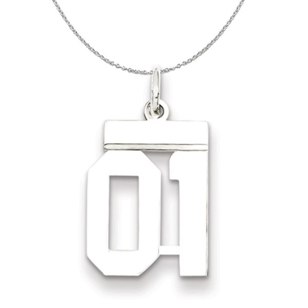 Silver, Athletic Collection, Small Polished Number 01 Necklace