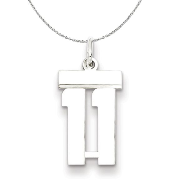 Silver, Athletic Collection, Small Polished Number 11 Necklace