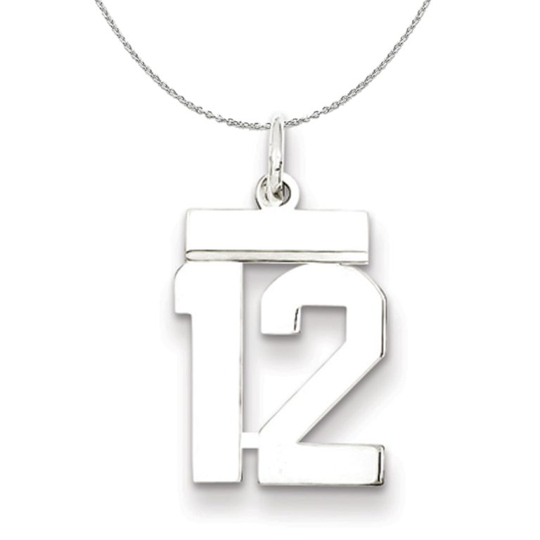 Silver, Athletic Collection, Small Polished Number 12 Necklace