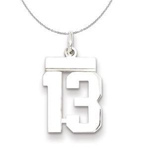 Silver, Athletic Collection, Small Polished Number 13 Necklace