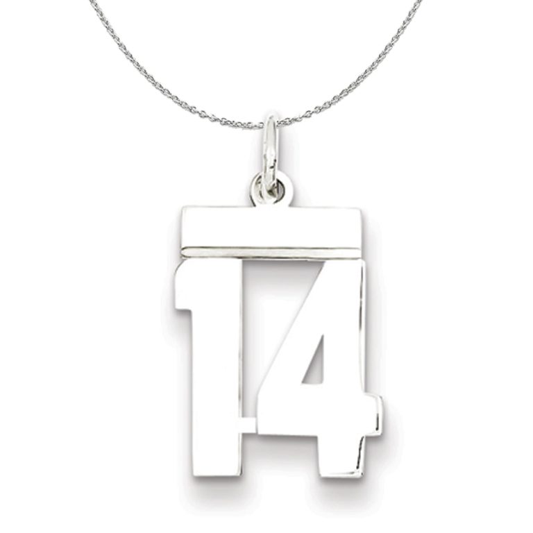 Silver, Athletic Collection, Small Polished Number 14 Necklace