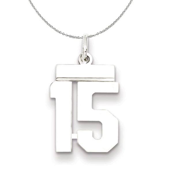 Silver, Athletic Collection, Small Polished Number 15 Necklace