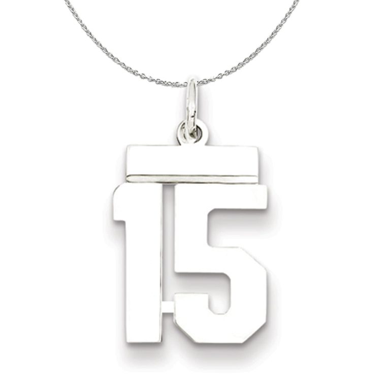 Silver, Athletic Collection, Small Polished Number 15 Necklace