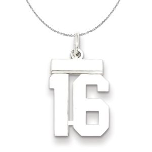 Silver, Athletic Collection, Small Polished Number 16 Necklace