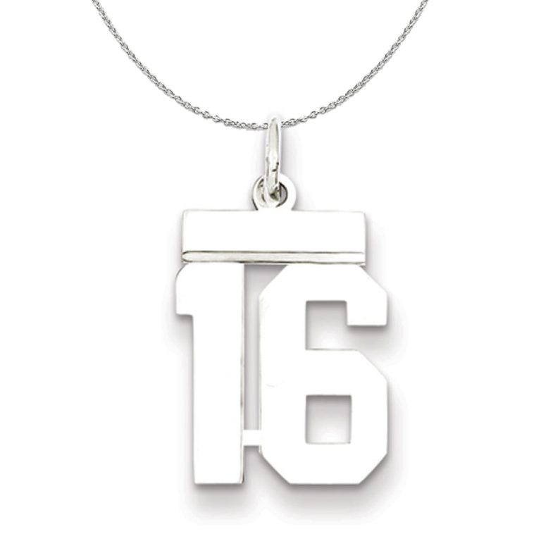 Silver, Athletic Collection, Small Polished Number 16 Necklace