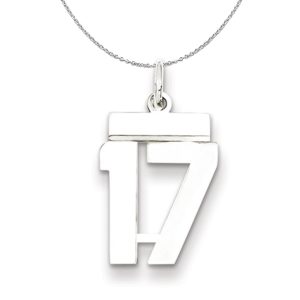 Silver, Athletic Collection, Small Polished Number 17 Necklace