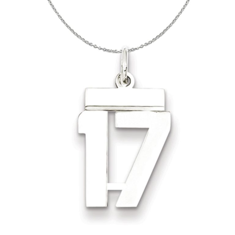 Silver, Athletic Collection, Small Polished Number 17 Necklace