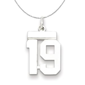 Silver, Athletic Collection, Small Polished Number 19 Necklace