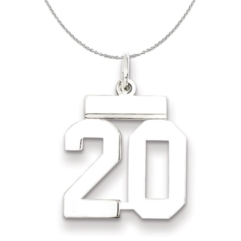 Silver, Athletic Collection, Small Polished Number 20 Necklace