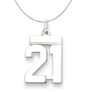 Silver, Athletic Collection, Small Polished Number 21 Necklace