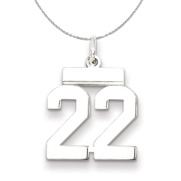 Silver, Athletic Collection, Small Polished Number 22 Necklace