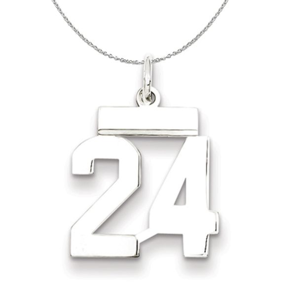 Silver, Athletic Collection, Small Polished Number 24 Necklace