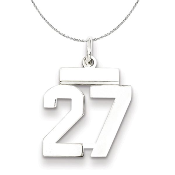 Silver, Athletic Collection, Small Polished Number 27 Necklace