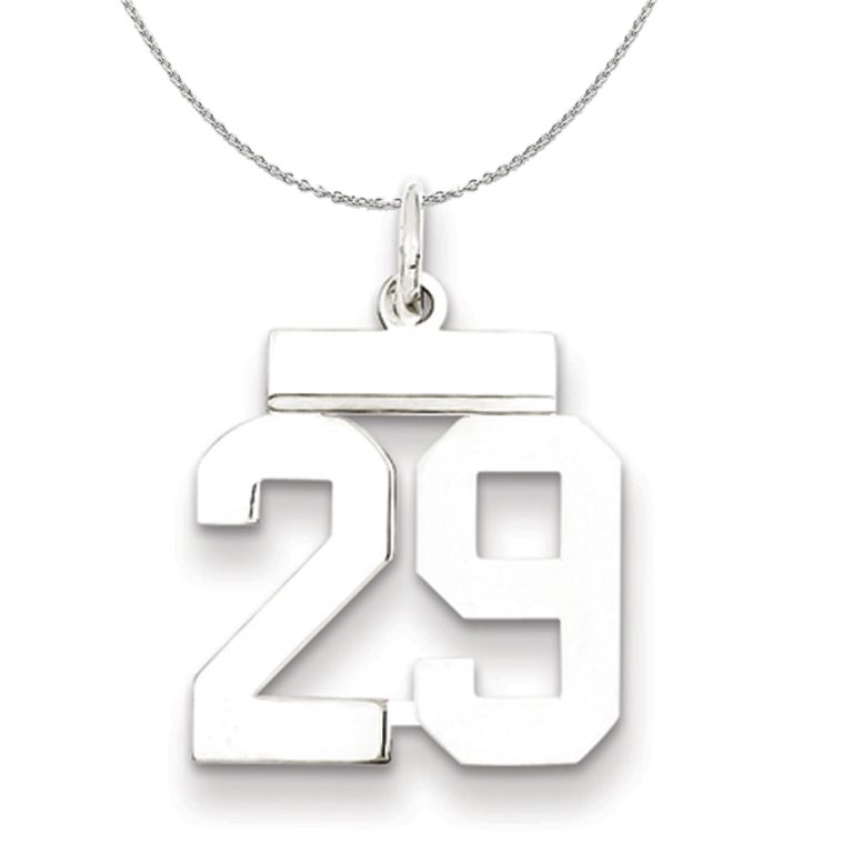 Silver, Athletic Collection, Small Polished Number 29 Necklace