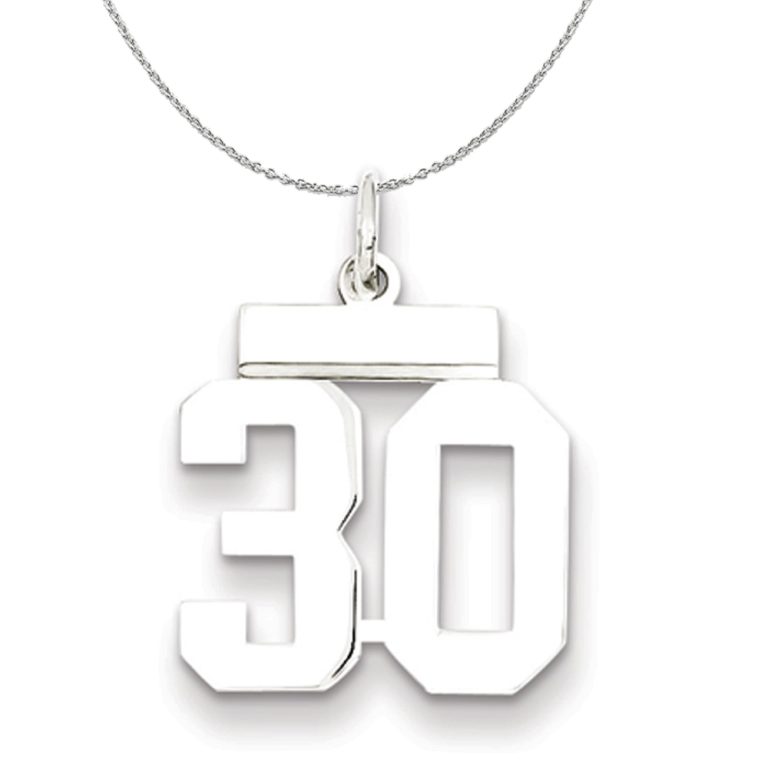 Silver, Athletic Collection, Small Polished Number 30 Necklace