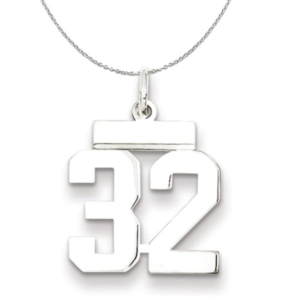 Silver, Athletic Collection, Small Polished Number 32 Necklace