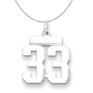 Silver, Athletic Collection, Small Polished Number 33 Necklace