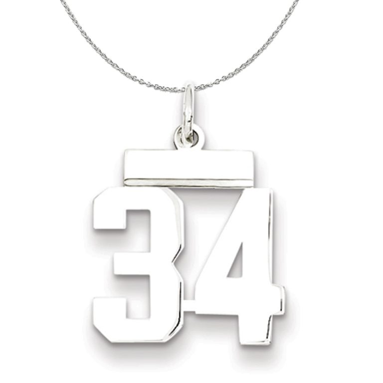 Silver, Athletic Collection, Small Polished Number 34 Necklace