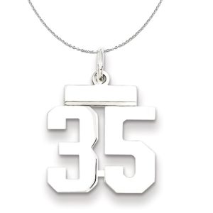 Silver, Athletic Collection, Small Polished Number 35 Necklace