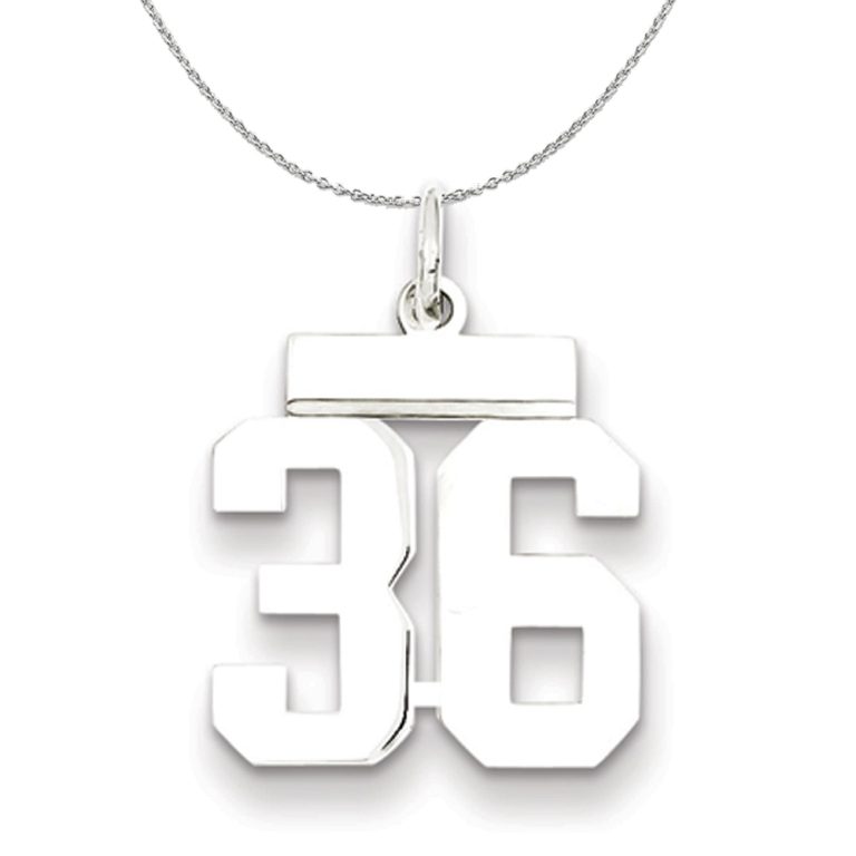 Silver, Athletic Collection, Small Polished Number 36 Necklace