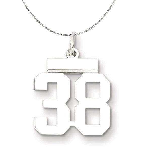 Silver, Athletic Collection, Small Polished Number 38 Necklace