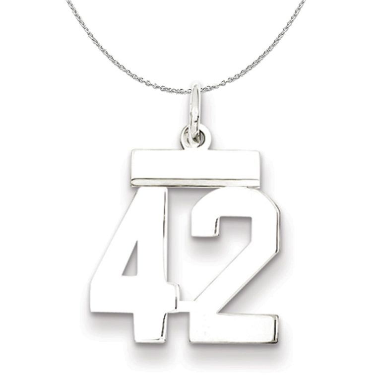 Silver, Athletic Collection, Small Polished Number 42 Necklace