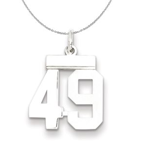 Silver, Athletic Collection, Small Polished Number 49 Necklace