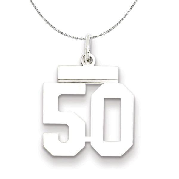 Silver, Athletic Collection, Small Polished Number 50 Necklace