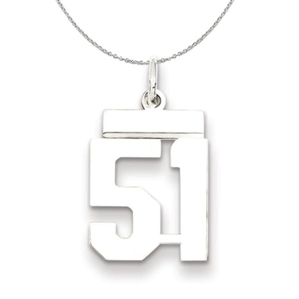 Silver, Athletic Collection, Small Polished Number 51 Necklace