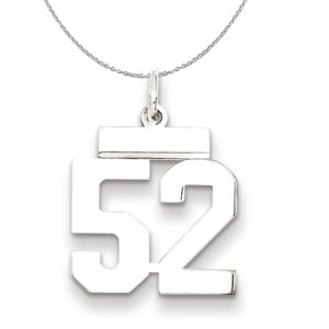 Silver, Athletic Collection, Small Polished Number 52 Necklace