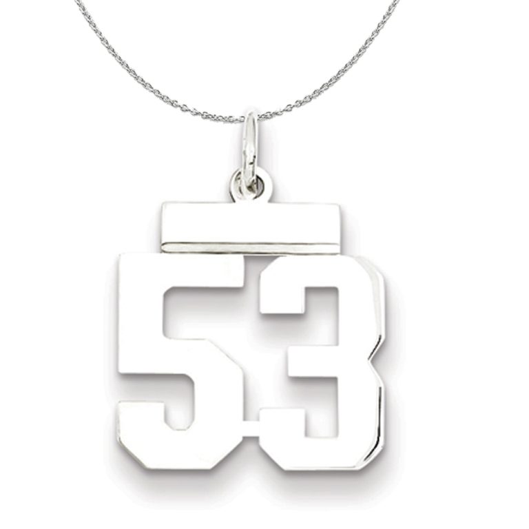 Silver, Athletic Collection, Small Polished Number 53 Necklace