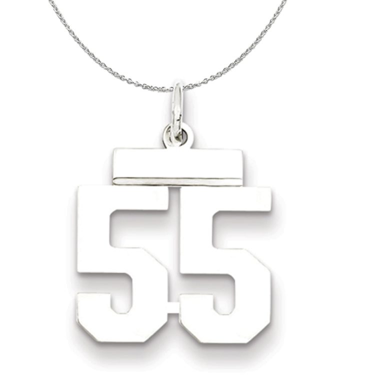 Silver, Athletic Collection, Small Polished Number 55 Necklace