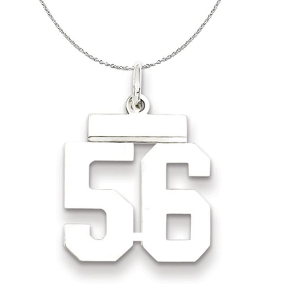 Silver, Athletic Collection, Small Polished Number 56 Necklace